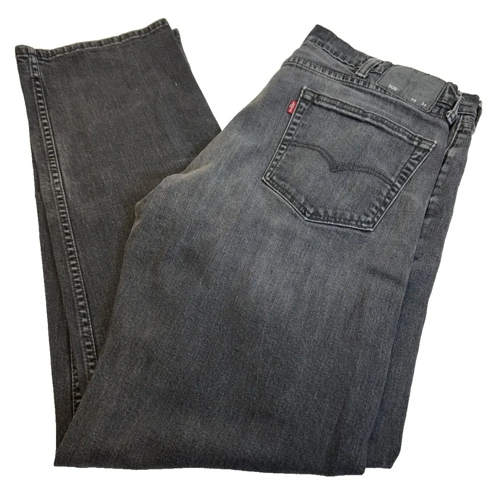 Levis‎ 505 regular classic straight jeans black denim size 38x34